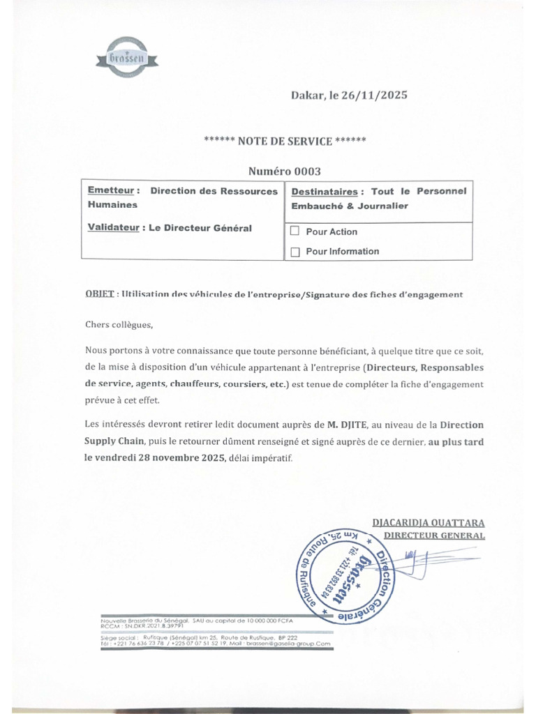 Note de Service - Nbs | PDF