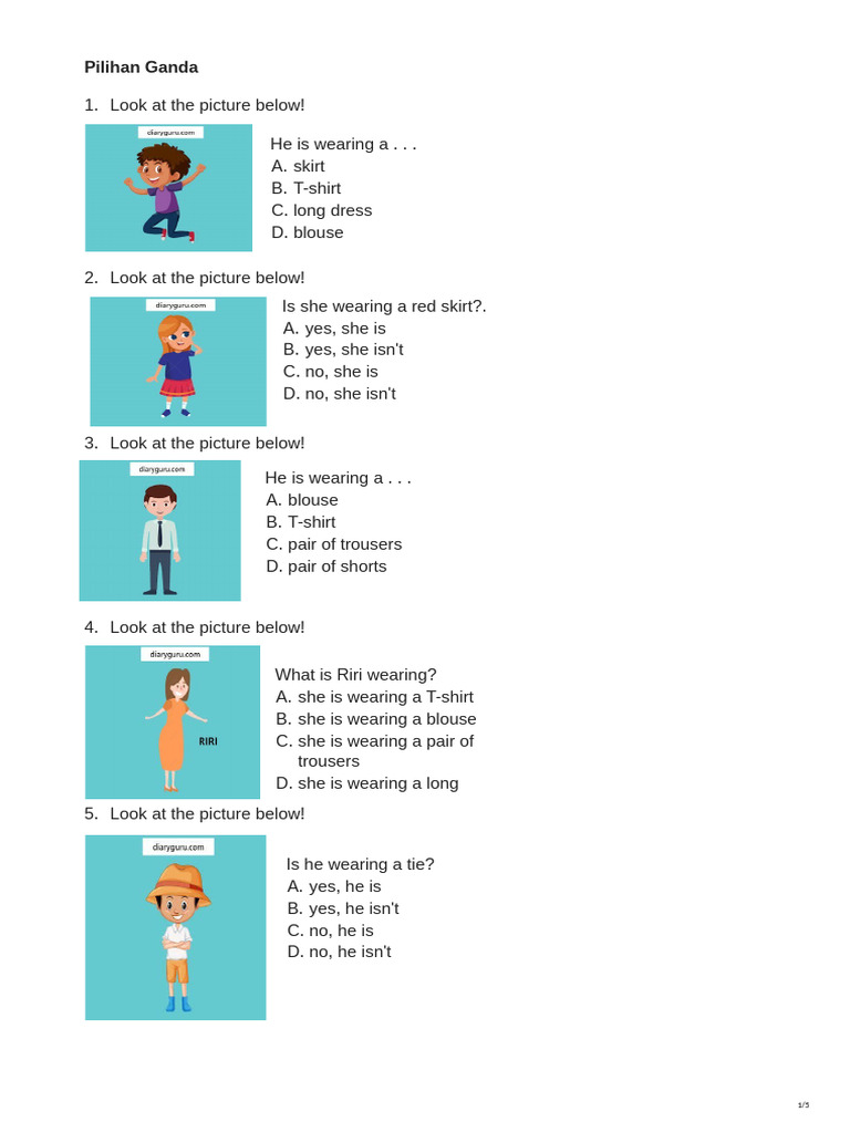 Fashion Quiz: Clothing Descriptions | PDF | Skirt | Uniforms