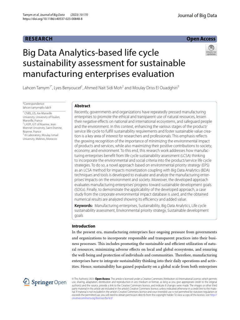 Big Data for Sustainable Manufacturing Assessment | PDF | Life Cycle ...