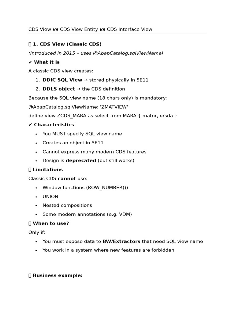 CDS View Types Explained: Classic, Entity, Interface | PDF | Interface ...