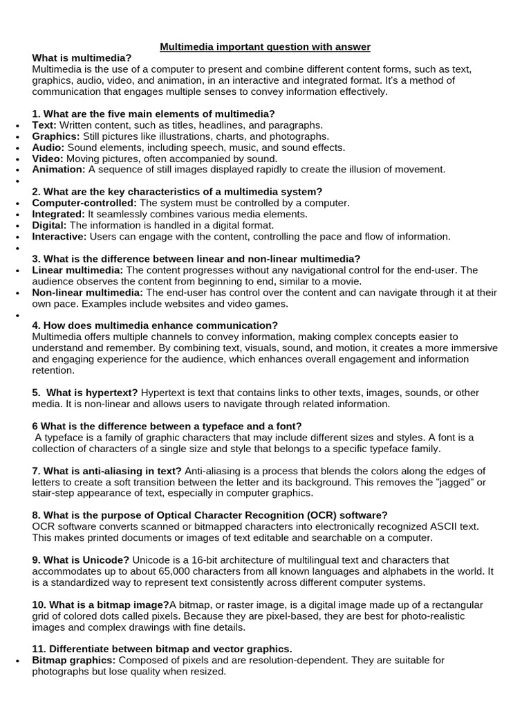 Multimedia Important Question With Answer | PDF | Data Compression | Video