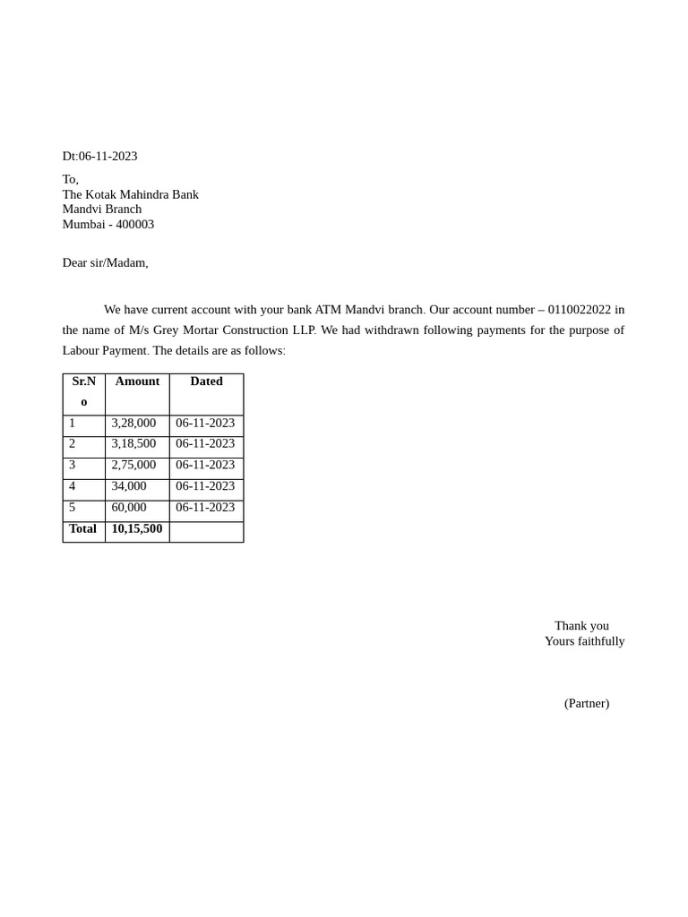 Letter To Bank | PDF