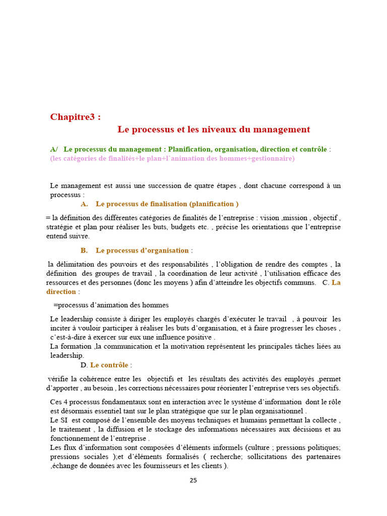 Processus et niveaux du management | PDF | Planification | Business