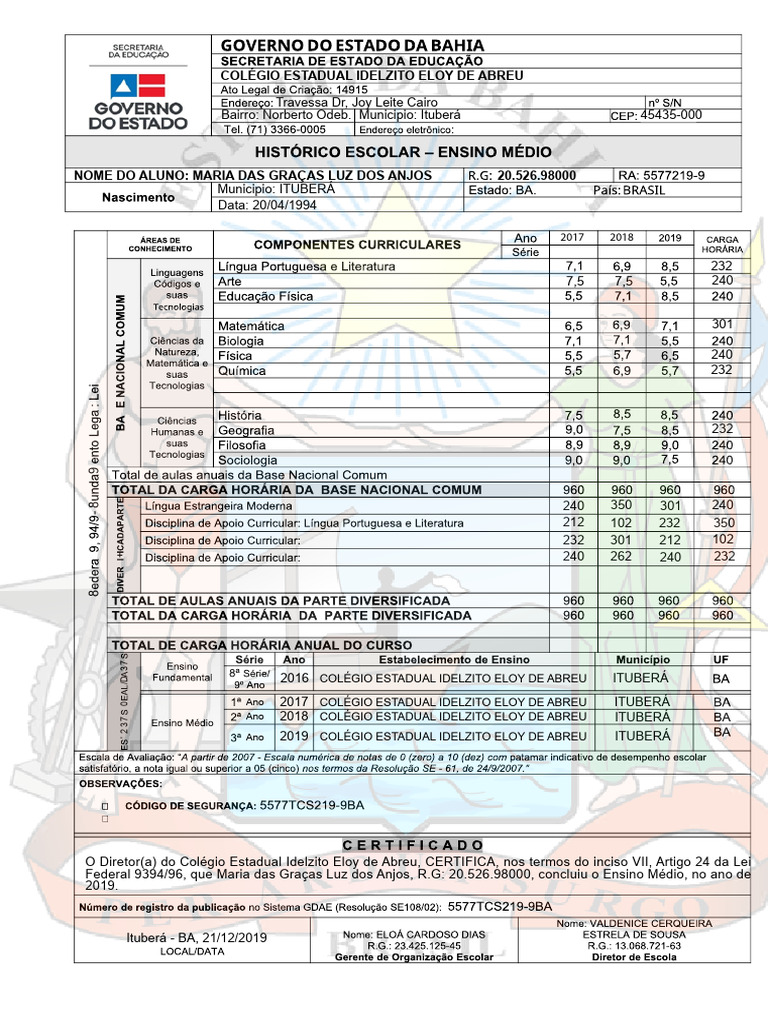 Certificado de Conclusão do Ensino Médio | PDF