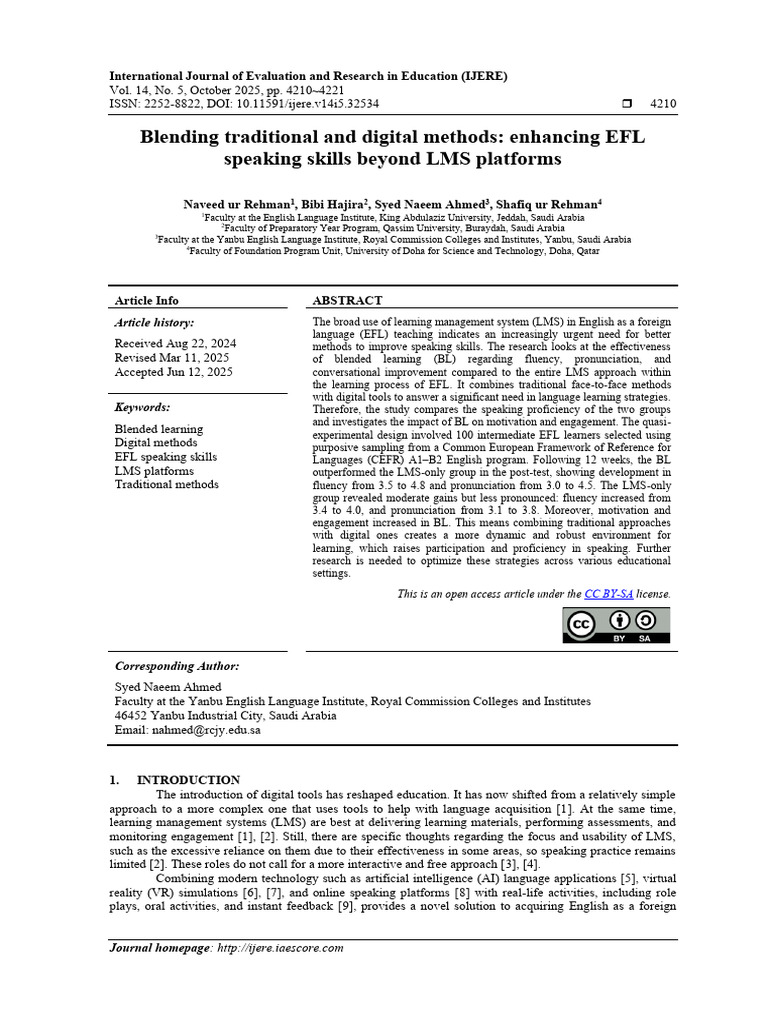 Enhancing EFL Speaking Skills with Blended Learning | PDF | English As ...