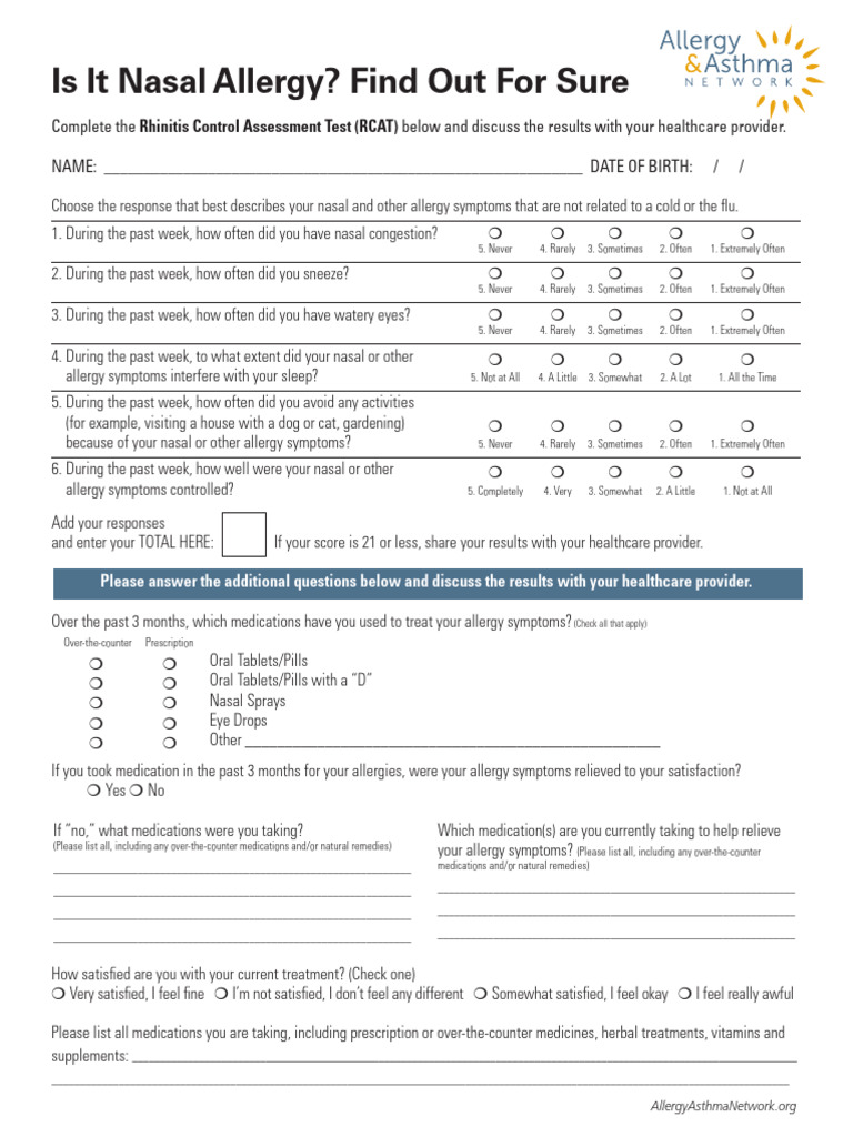 Nasal Allergy Assessment Test Guide | PDF | Over The Counter Drug ...