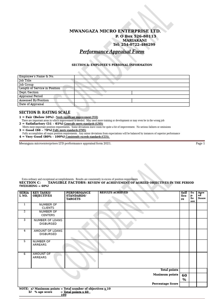 Mwangaza Micro Enterprise Appraisal Form | PDF | Performance Appraisal ...