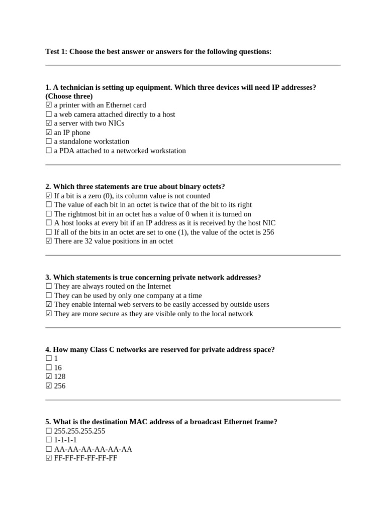 IP Addressing and Subnetting Quiz | PDF | Ip Address | Computer Network