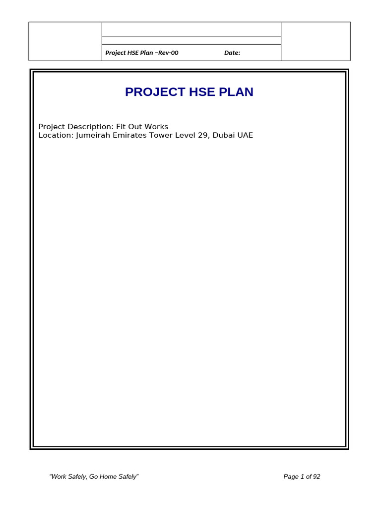 HSE Plan for Jumeirah Fit Out Project | PDF | Occupational Safety And ...