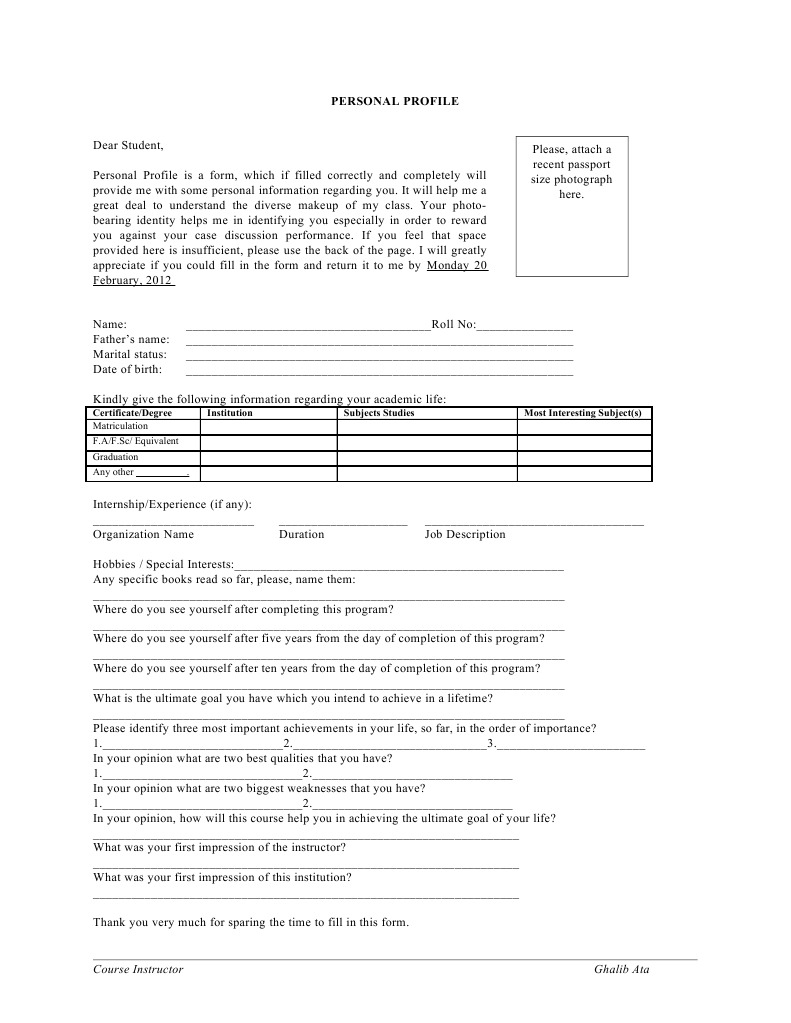 Student Personal Profile Form | PDF | Business