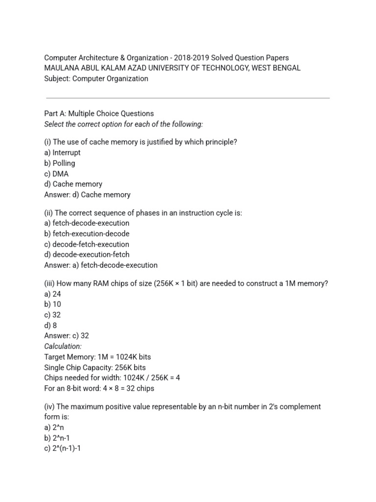 Computer Architecture Question Papers 2018-2019 | PDF | Cpu Cache ...