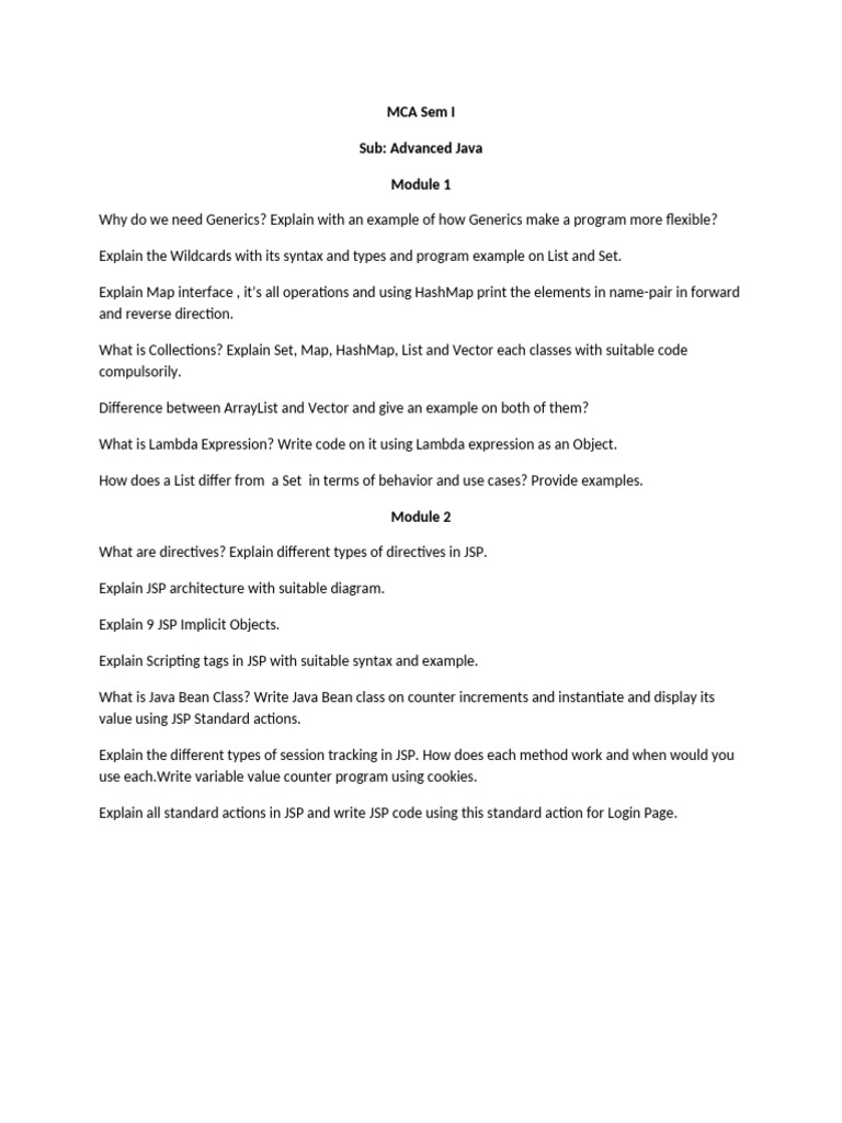 Advanced Java Modulewise Question Bank | PDF