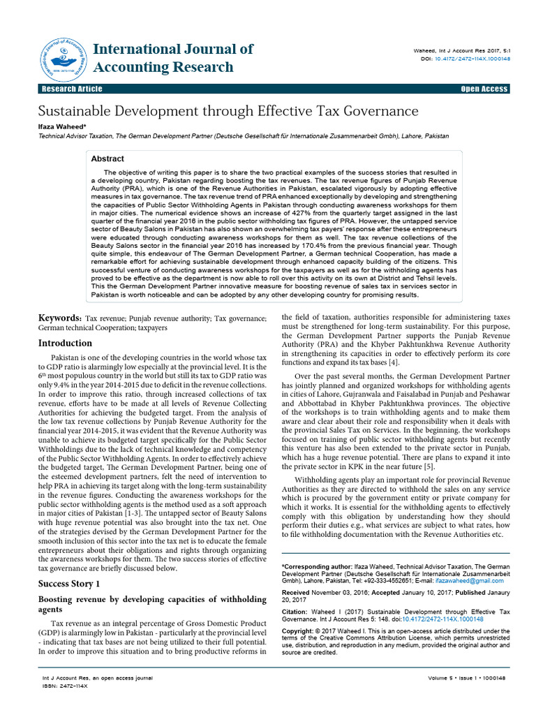 Sustainable Development Through Effective Tax Governance 2472 114X ...