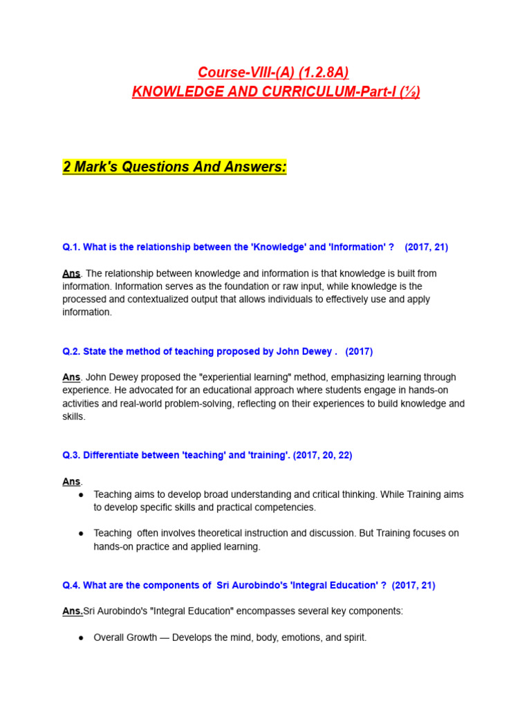 Course (1.2.8a) Knowledge and Curriculum Part I | PDF | Epistemology ...