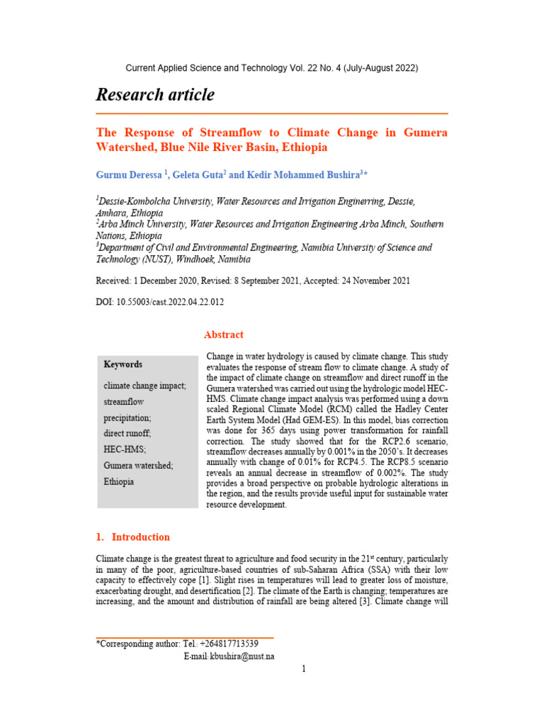 Streamflow Response to Climate Change in Ethiopia | PDF | Climate | Drought
