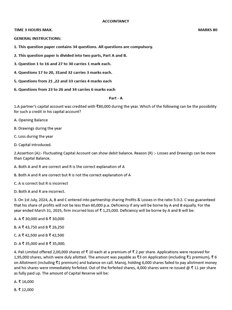 Accounts Sample Paper | PDF | Equity (Finance) | Net Income
