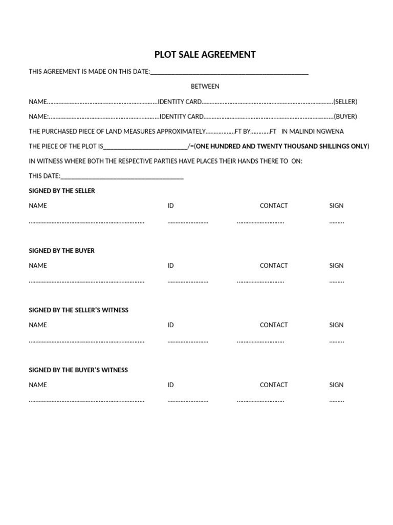 Malindi Ngwena Plot Sale Agreement | PDF