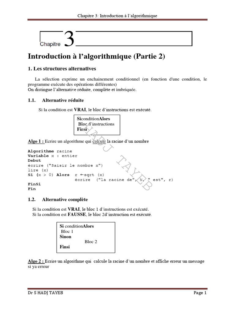 Introduction à l'Algorithmique et Structures | PDF | Programmation ...