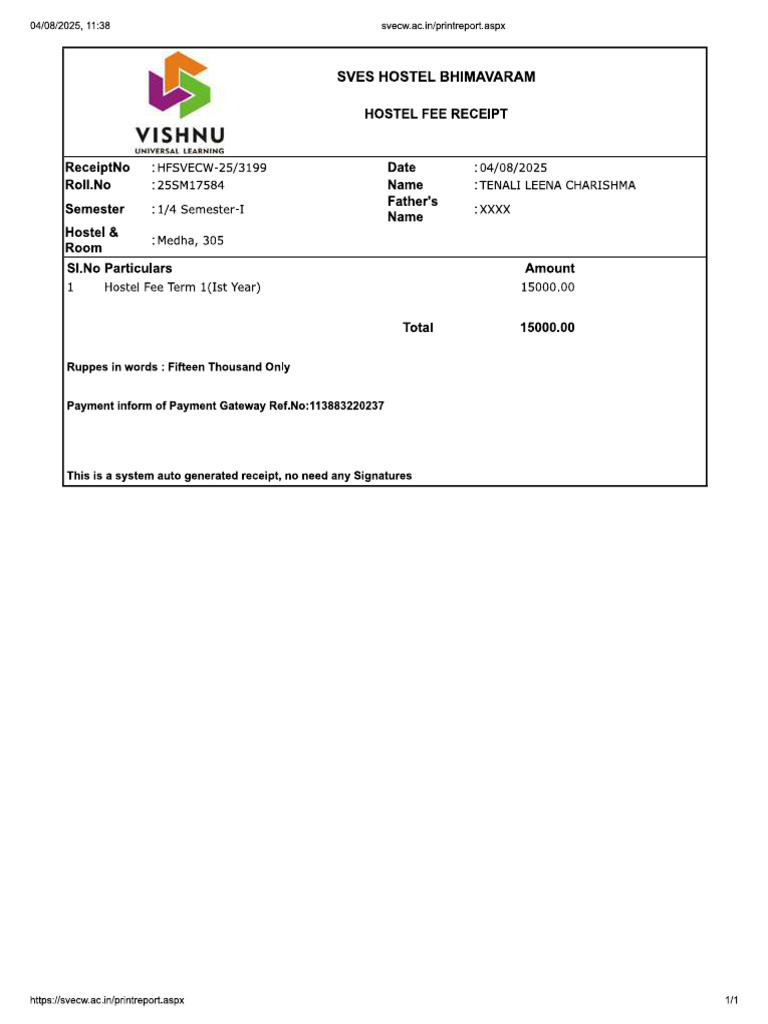 Aparna Hostel Bill | PDF
