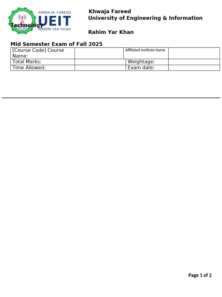 Fall 2025 Mid Semester Exam Details | PDF