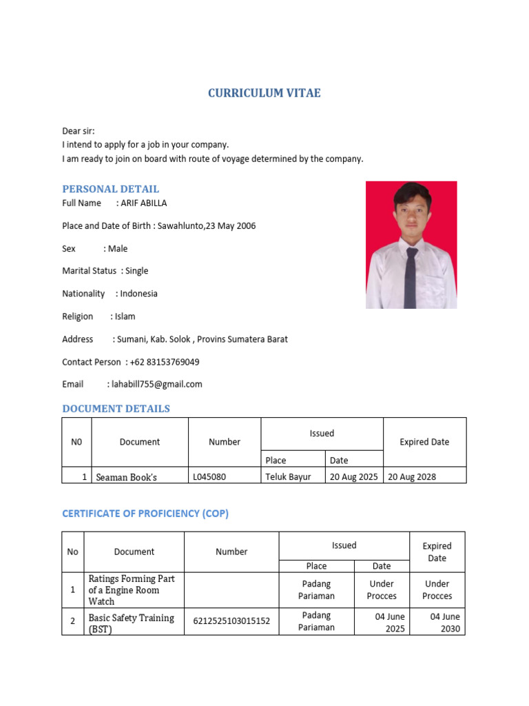 CV_ARIF(1) | PDF | Sailor | Merchant Navy