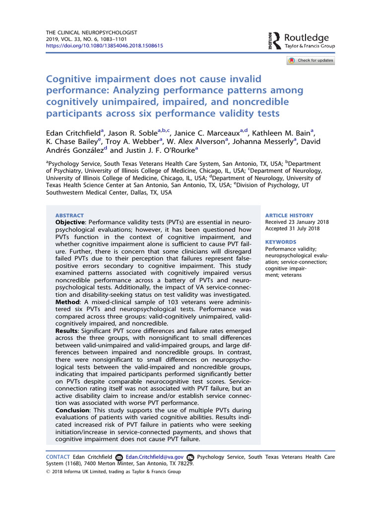 Performance Validity in Cognitive Testing | PDF | Neuropsychology ...
