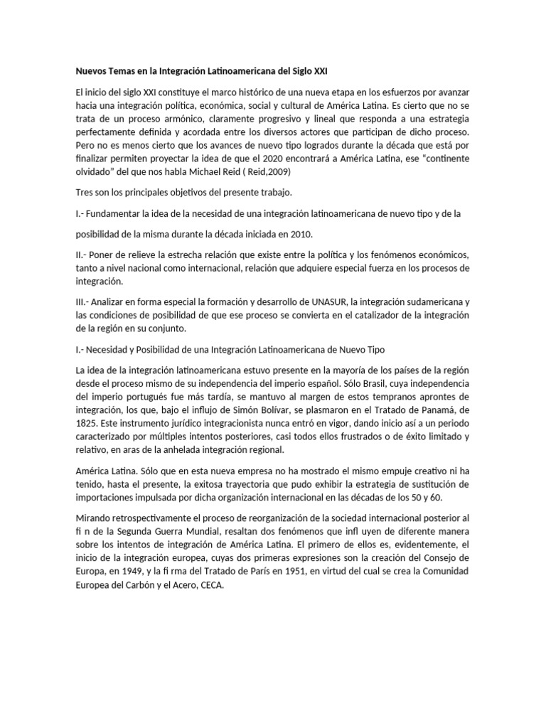 Nuevos Temas en La Integración Latinoamericana Del Siglo XXI | PDF ...