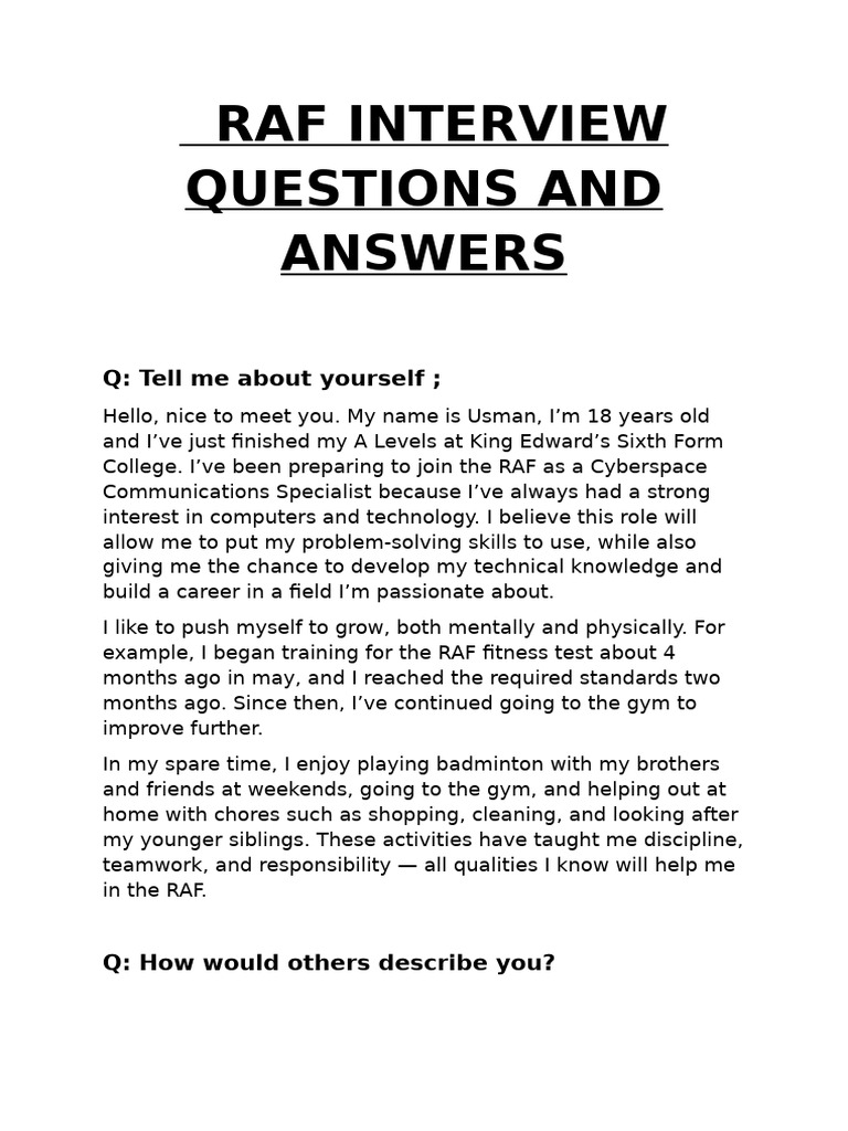 RAF Interview Prep: Questions & Answers | PDF | Royal Air Force ...
