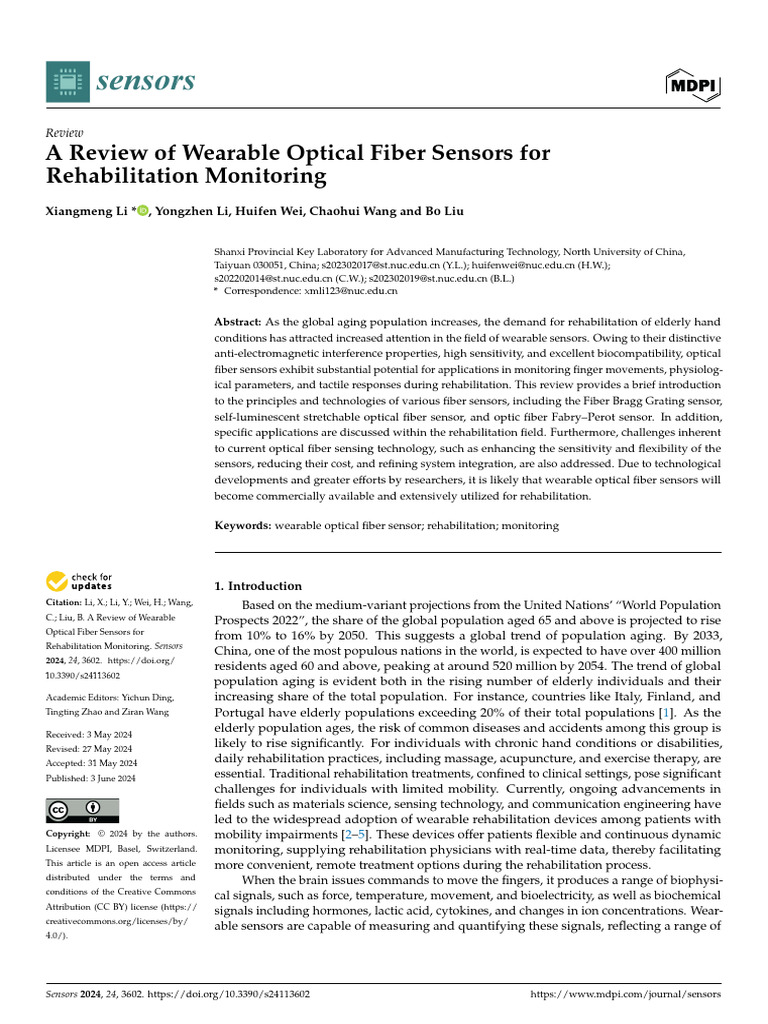 Wearable Optical Fiber Sensors Review | PDF | Optical Fiber | Optics