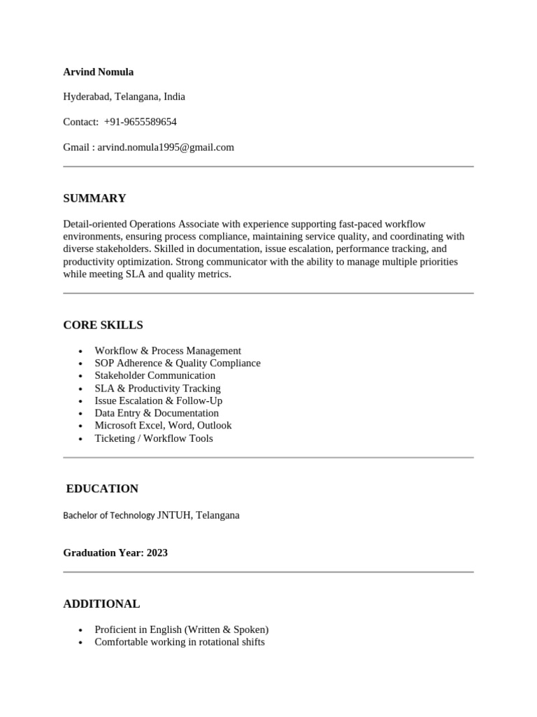 Arvind Nomula Resume | PDF