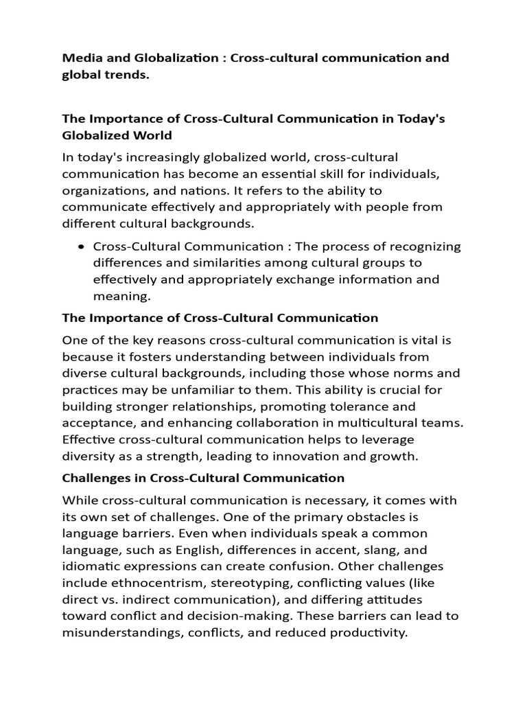 Media and Globalization | PDF | Cross Cultural Communication ...