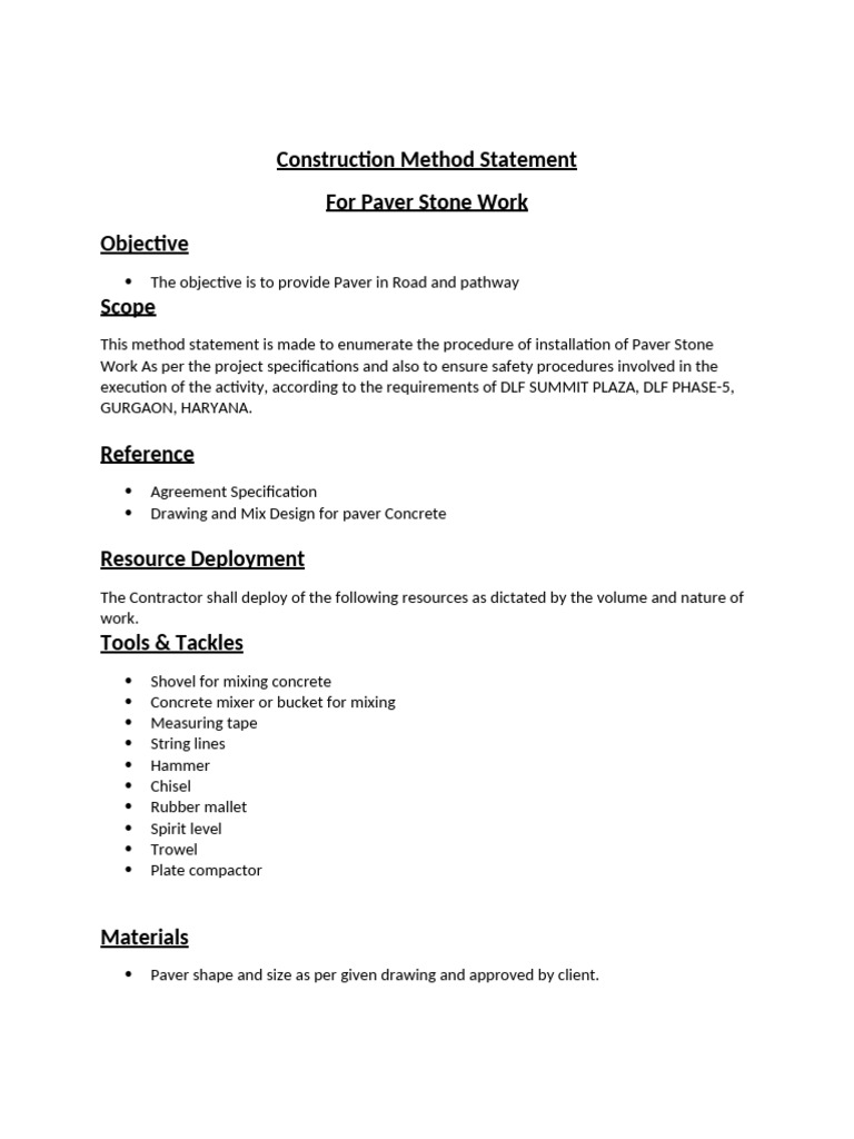 Paver Stone Installation Method Statement | PDF | Building Materials ...