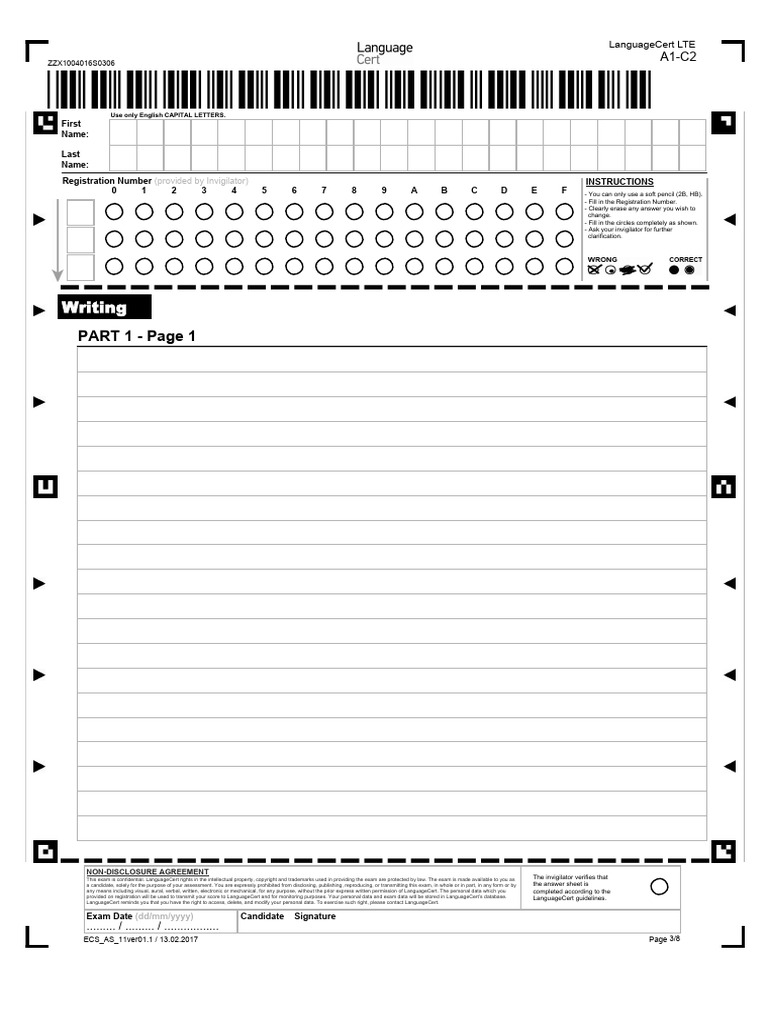 LTE A1-C2 Writing - Answer Sheet | PDF | Copyright | Non Disclosure ...