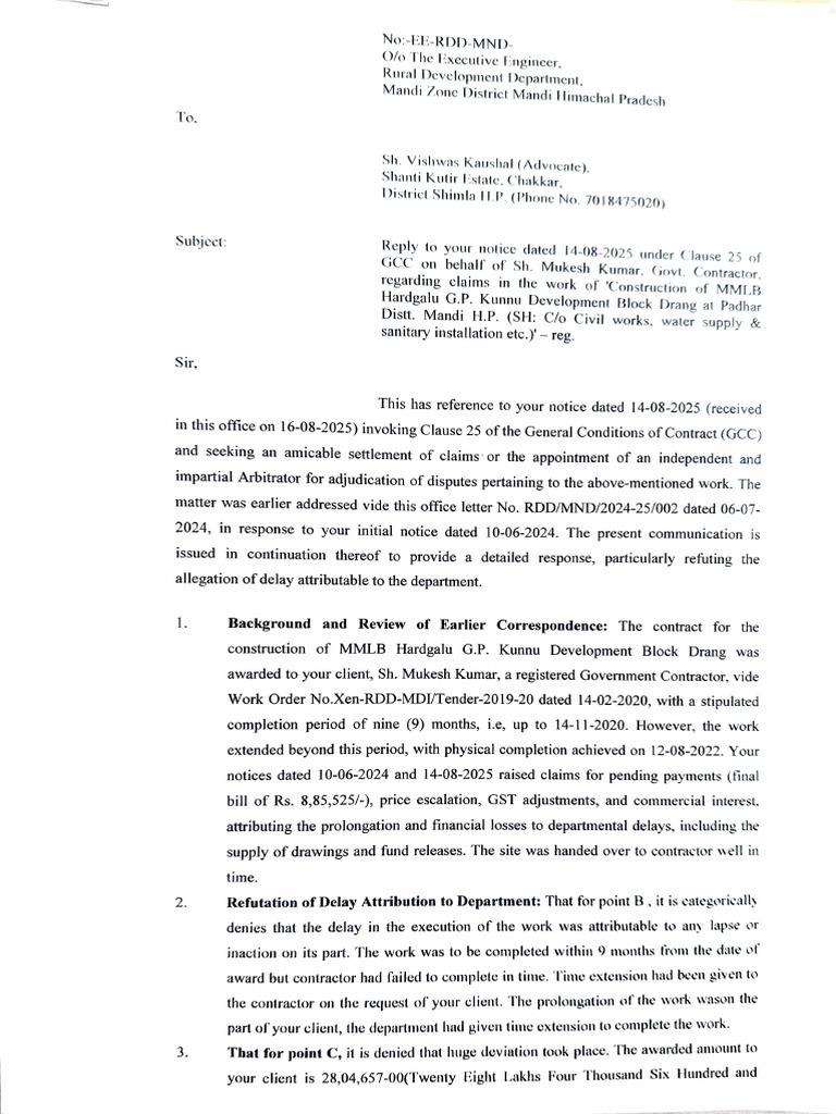 Response to Arbitration Notice on Contract Claims | PDF | Government Of ...