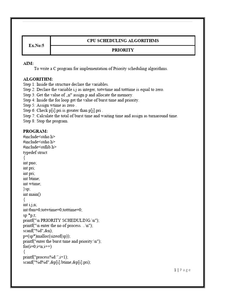 C Programs for CPU Scheduling Algorithms | PDF | Integer (Computer ...