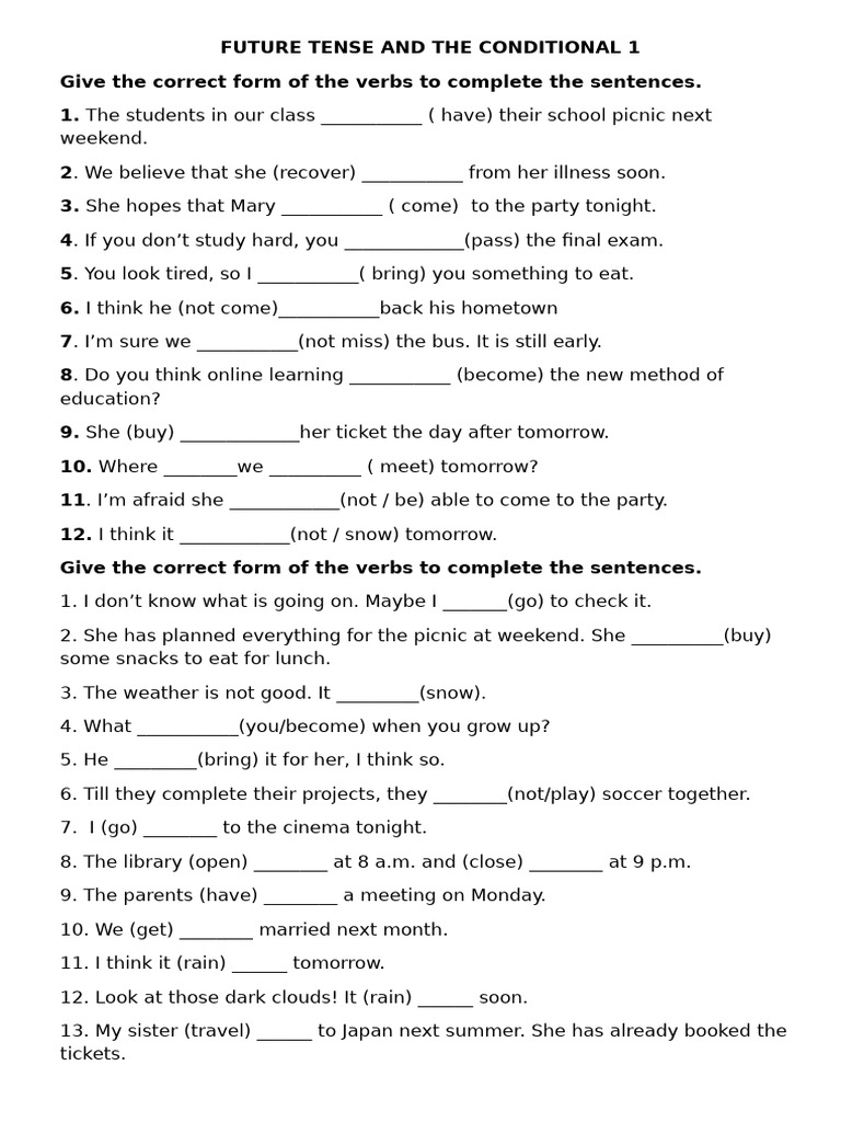 Future Tense and Conditional Exercises | PDF