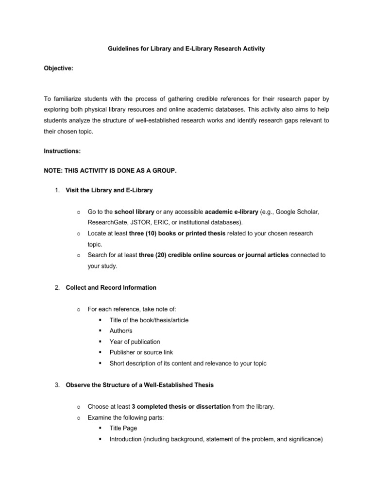 Library Research Activity Guidelines | PDF | Thesis | Digital Library