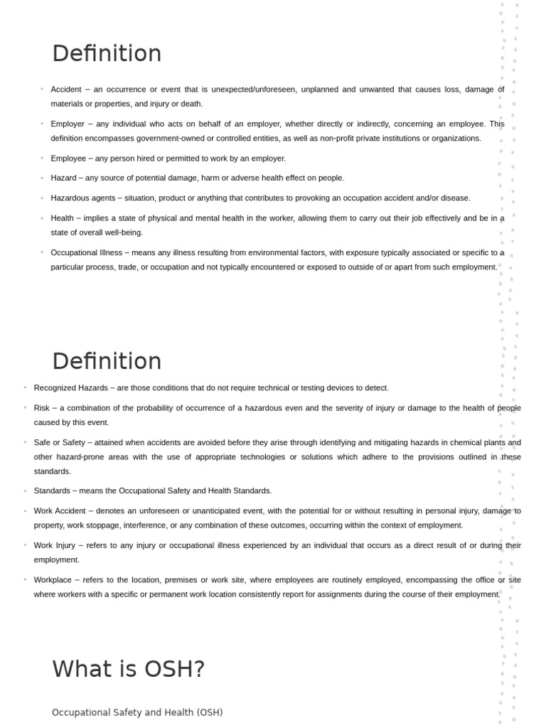 Occupational Safety and Health Definitions | PDF | Hazards ...