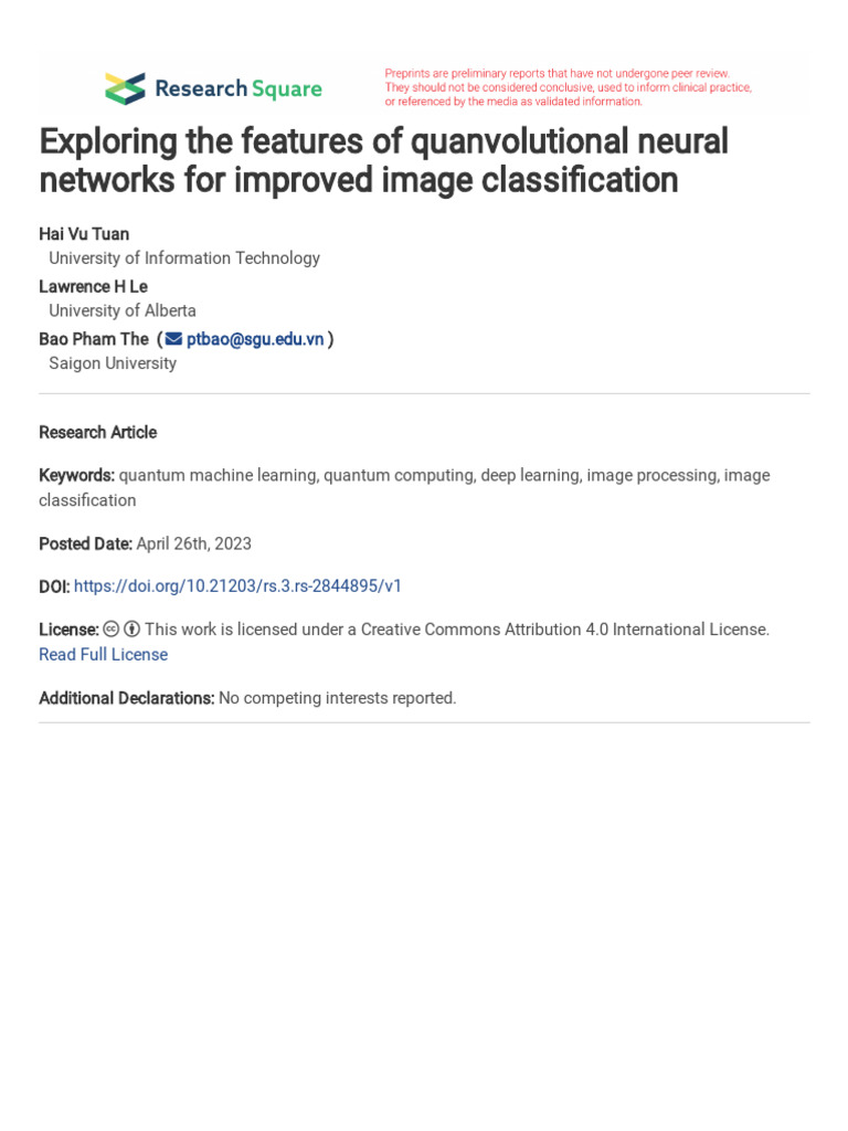 Quanvolutional Neural Networks for Image Classification | PDF | Applied ...