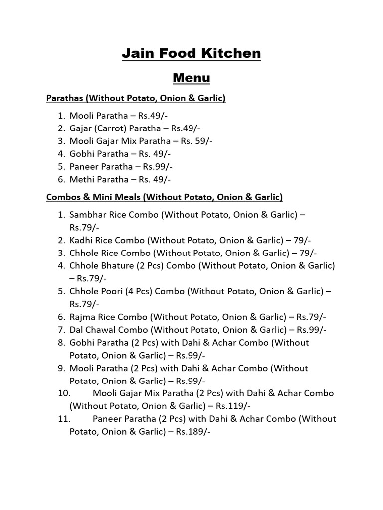 Jain Food Kitchen | PDF | Indian Cuisine | Western Cuisine