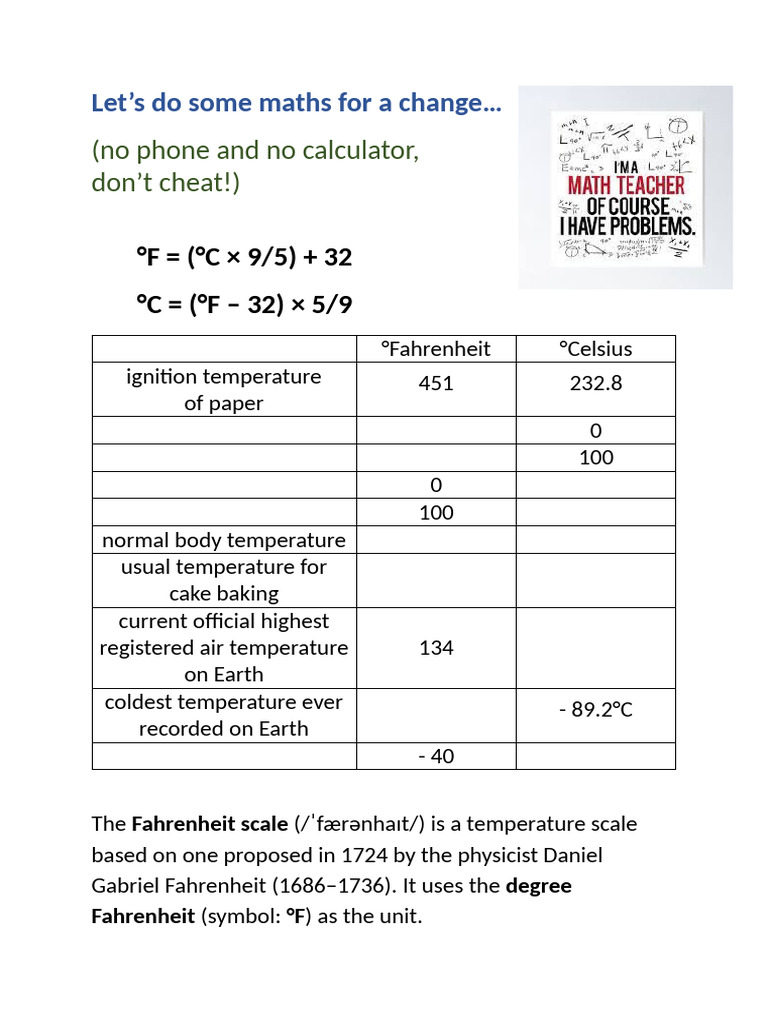Conversions Des Degrés Celsius Et Fahrenheit | PDF | Fahrenheit ...
