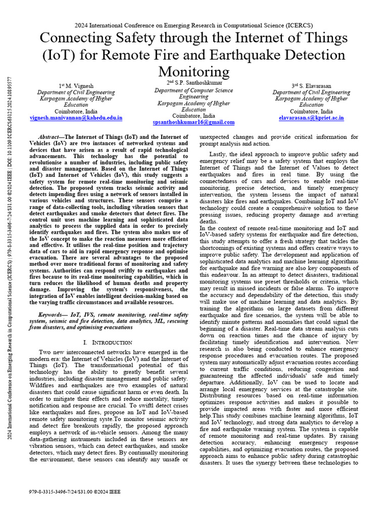 IoT & IoV for Fire and Earthquake Safety | PDF | Internet Of Things ...