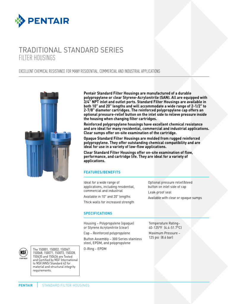 Pentair Standard Filter Housings Overview | PDF | Materials ...