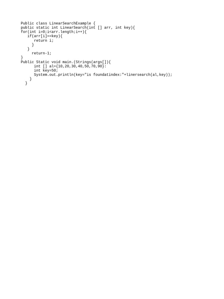 Java Linear Search Example Code | PDF