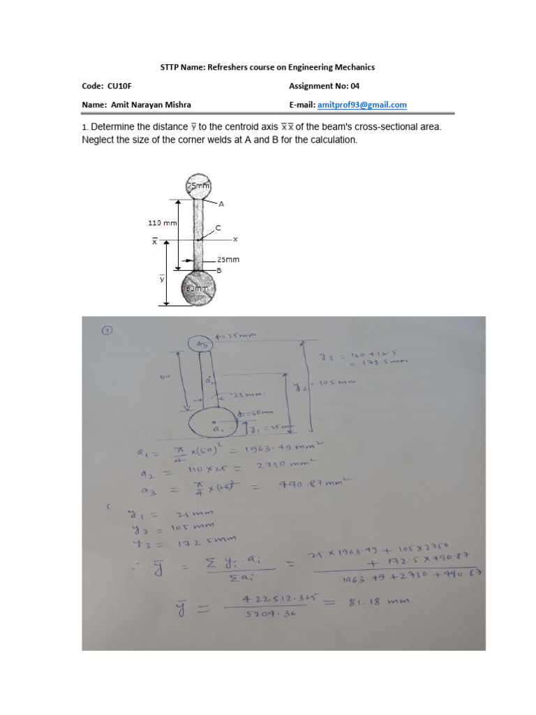 Engineering Mechanics Centroid Calculations | PDF