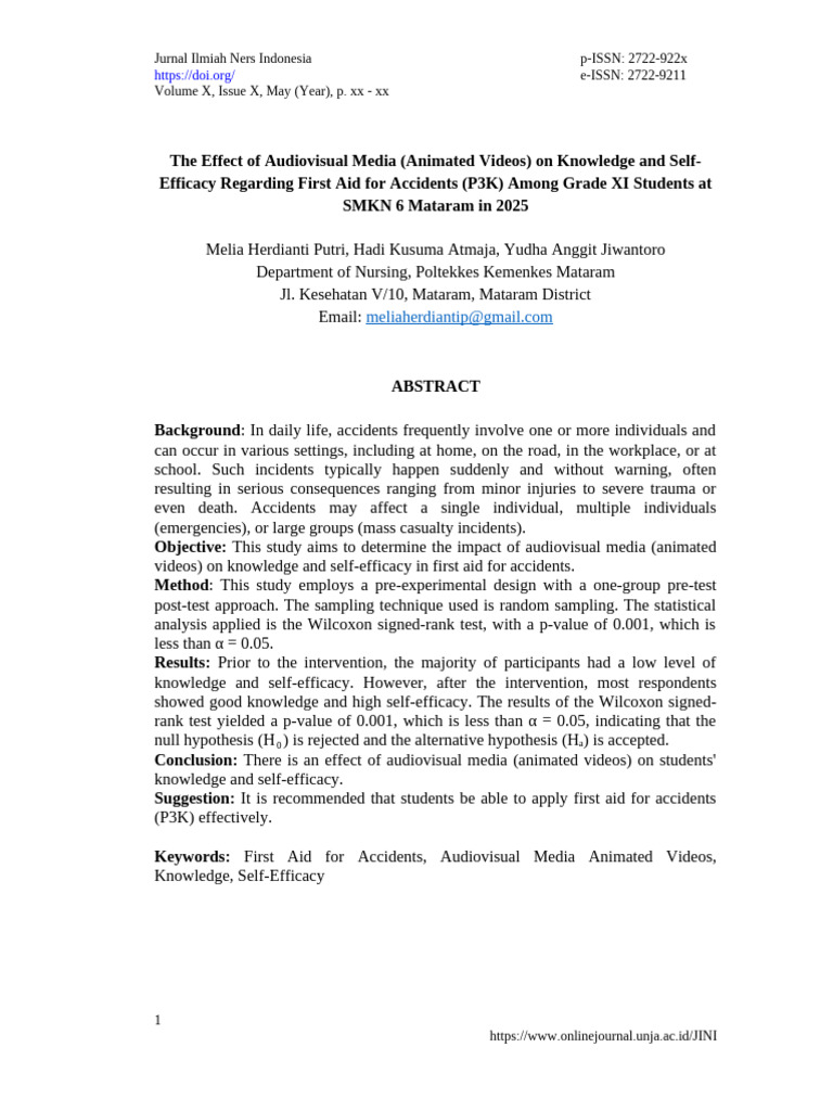 Artikel Melia | PDF | Self Efficacy | P Value