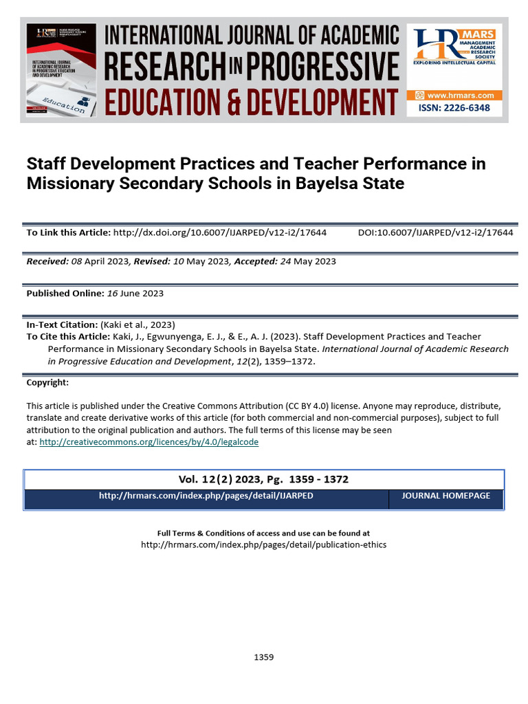 Staff Development & Teacher Performance in Bayelsa | PDF | Mentorship ...