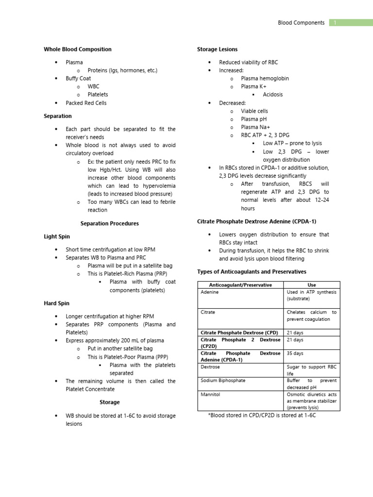Blood Component Separation and Storage | PDF | Blood Plasma | Platelet