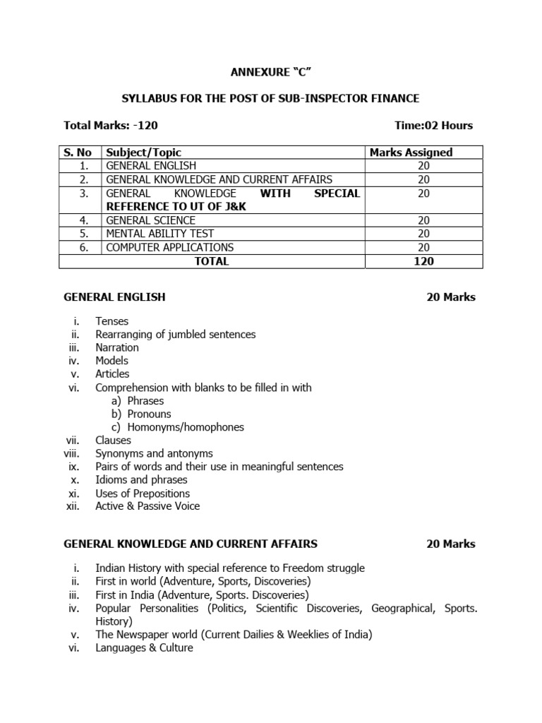 Sub-Inspector Finance Exam Syllabus | PDF | Economics | System