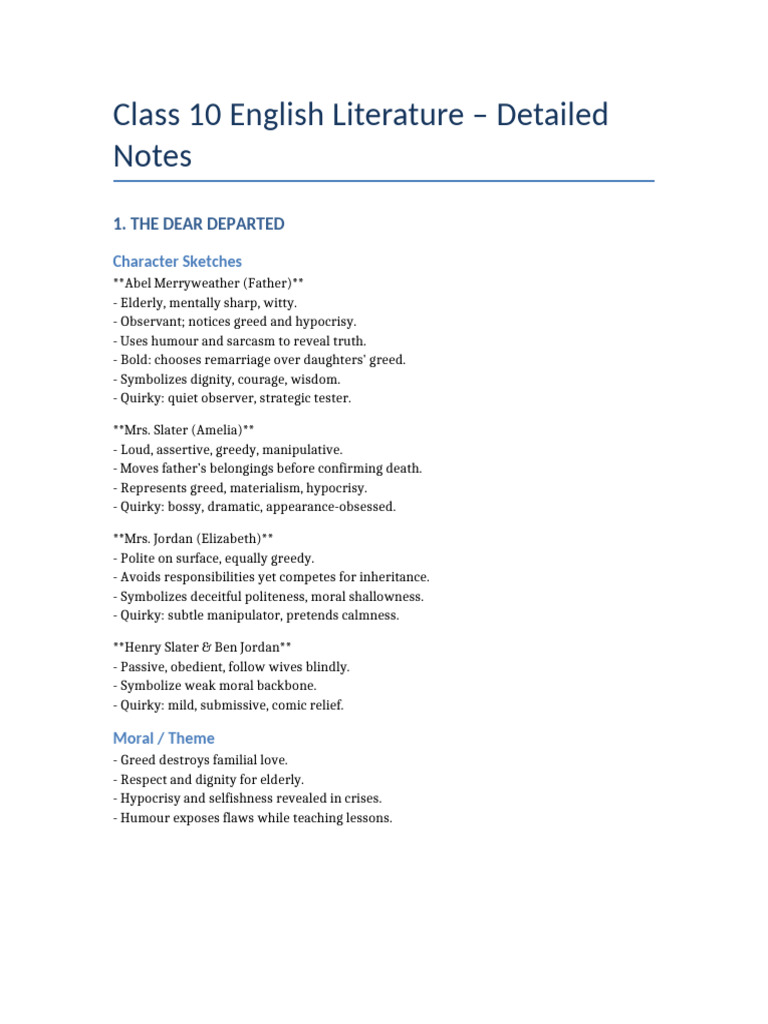 Class 10 English Literature Notes | PDF